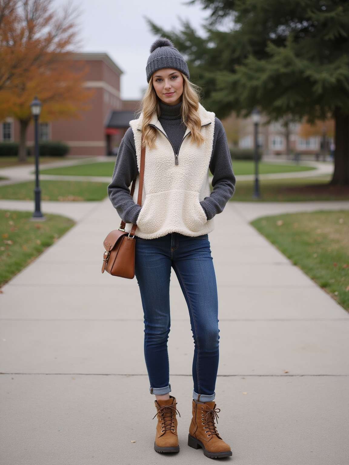 denim fleece boots beanie