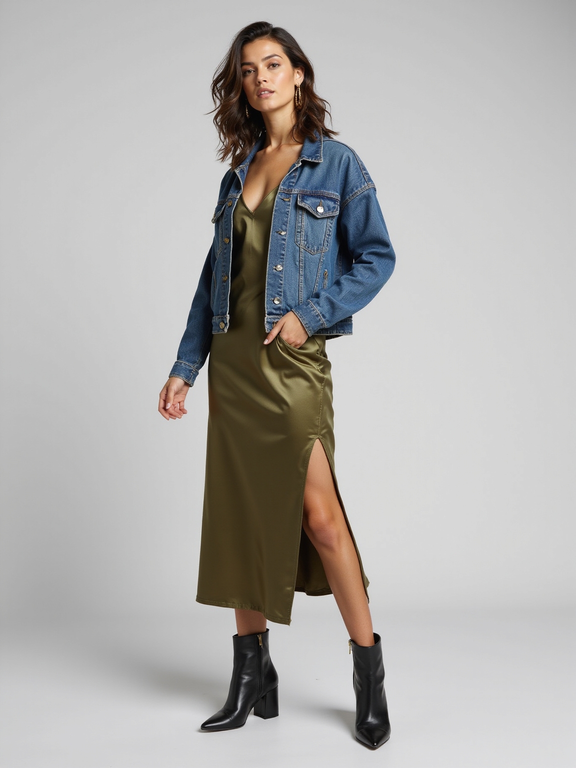 denim jacket over silk