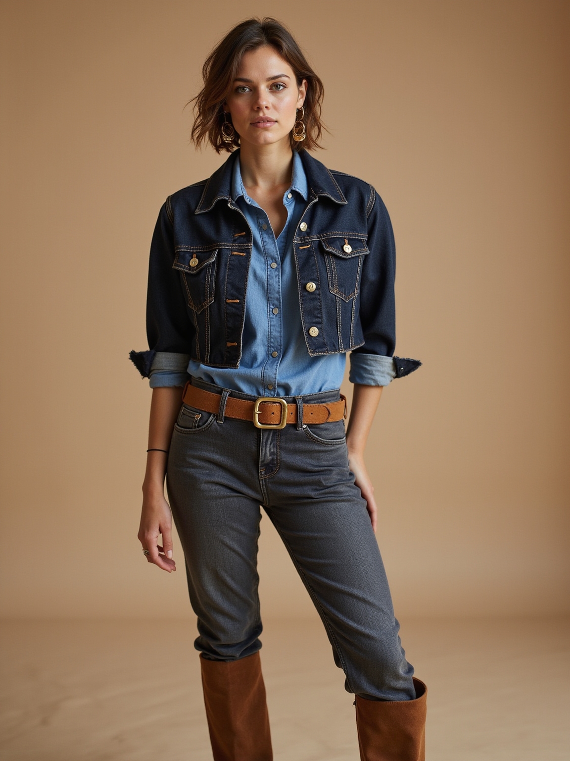 denim layers with autumn accents