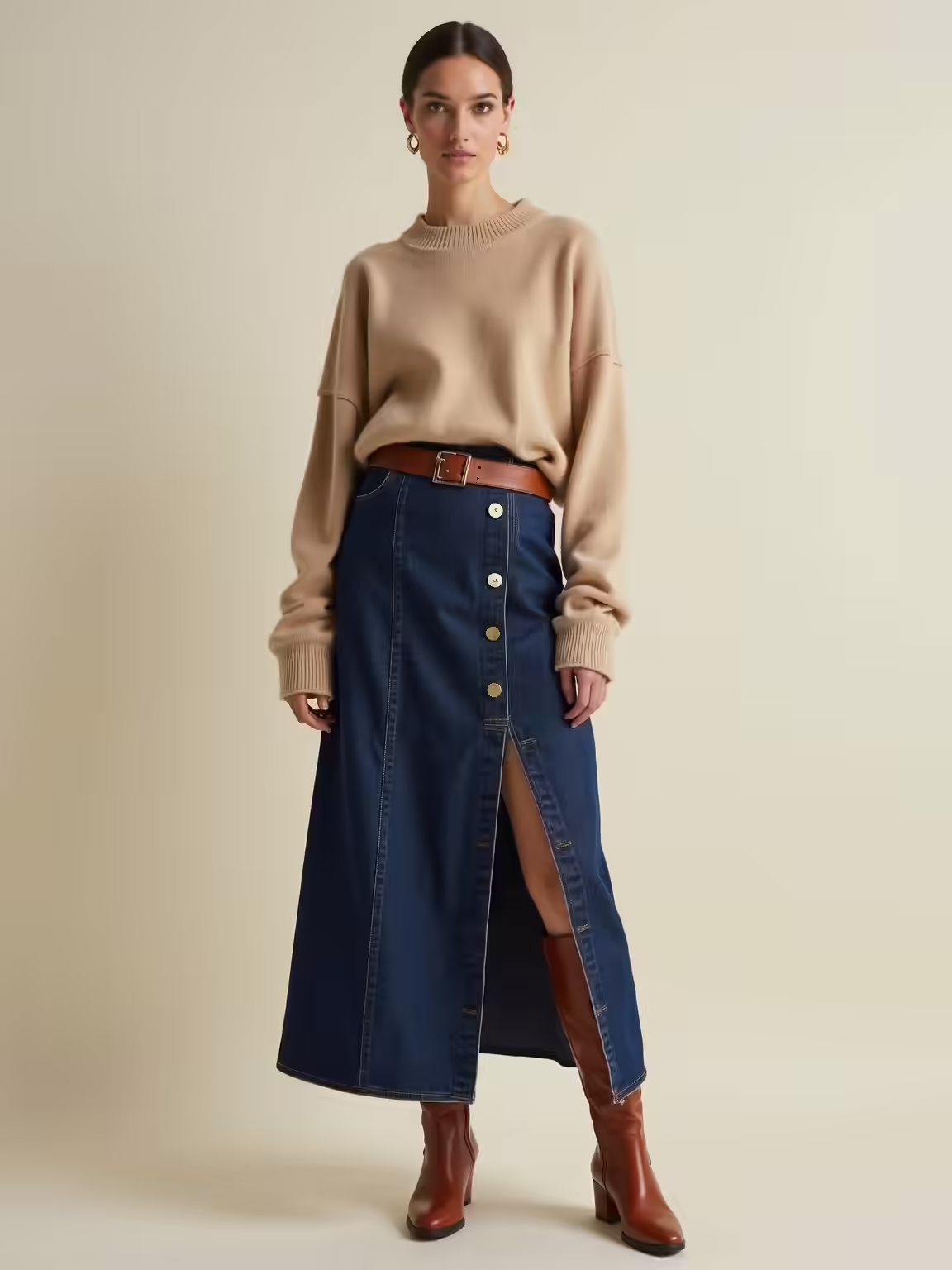 denim maxi skirt ensemble