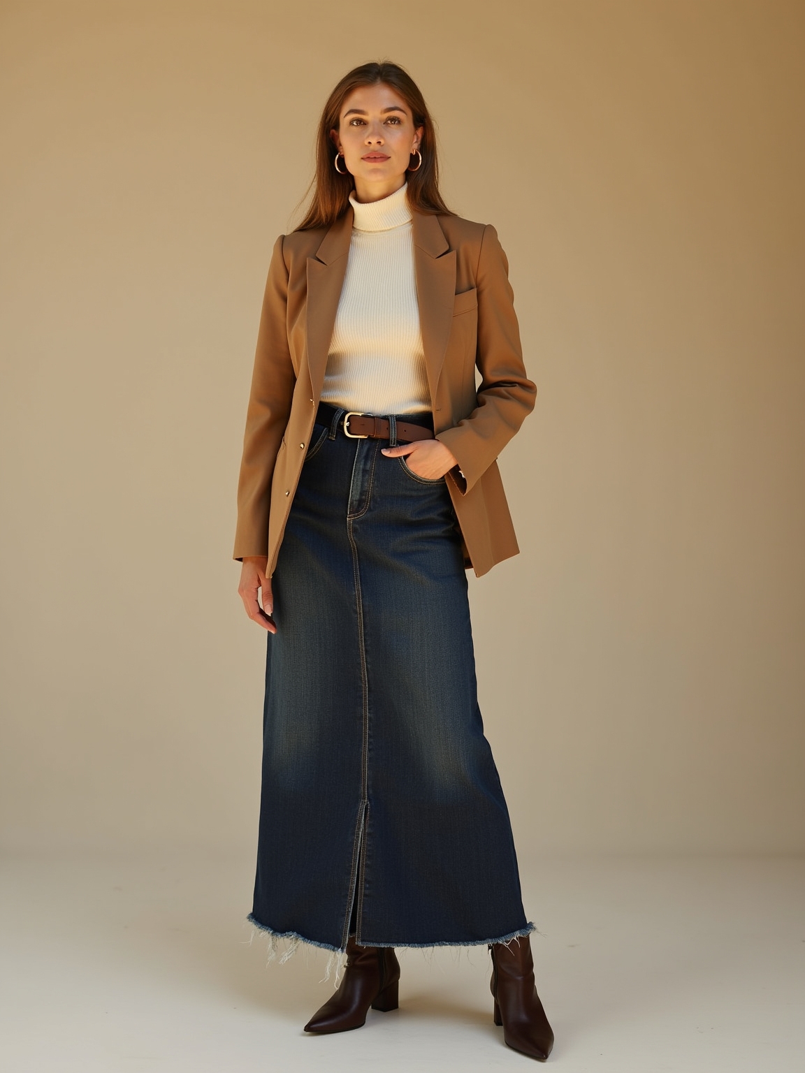 denim maxi with blazer