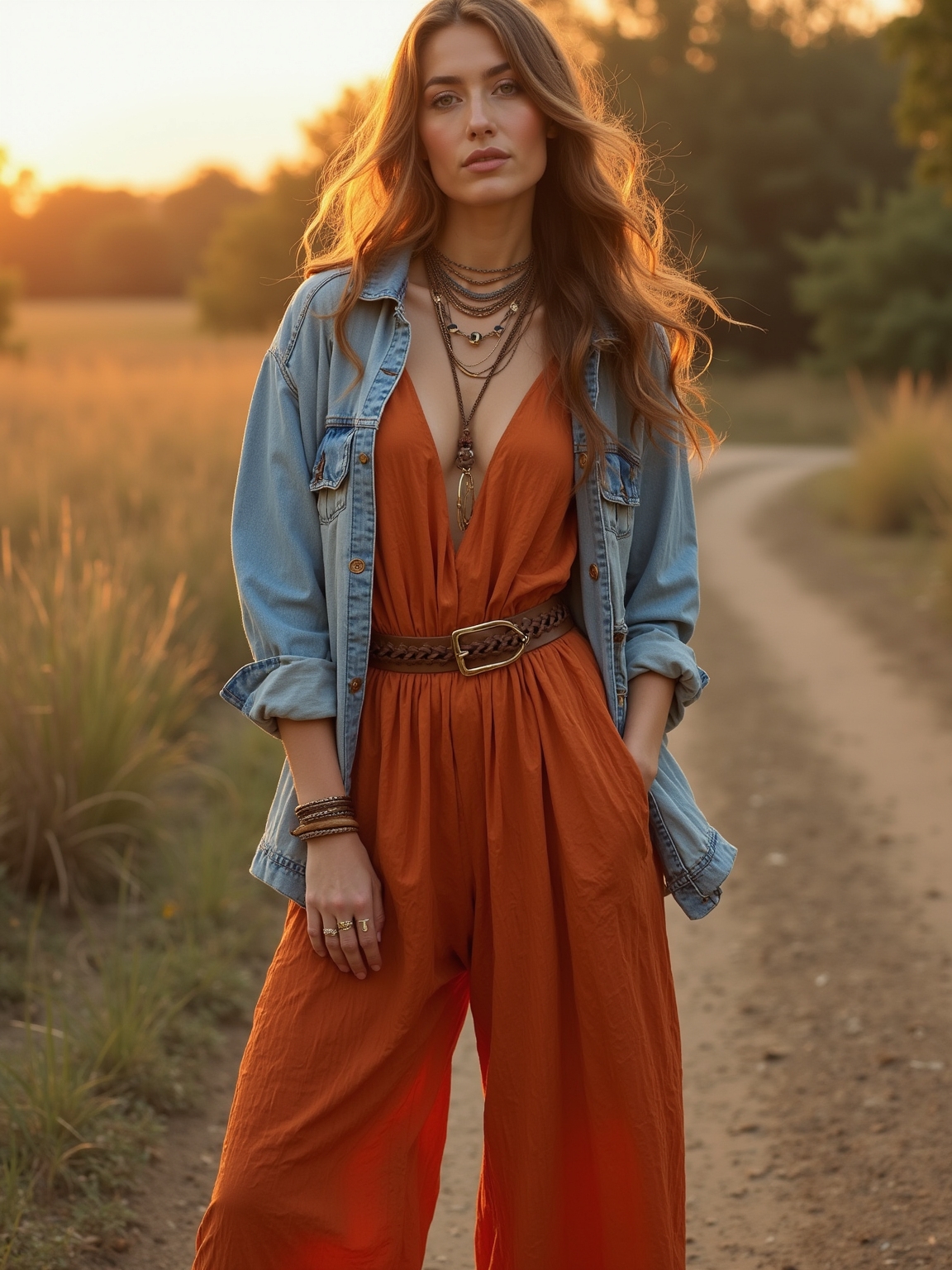 denim shacketed floral linen jumpsuit