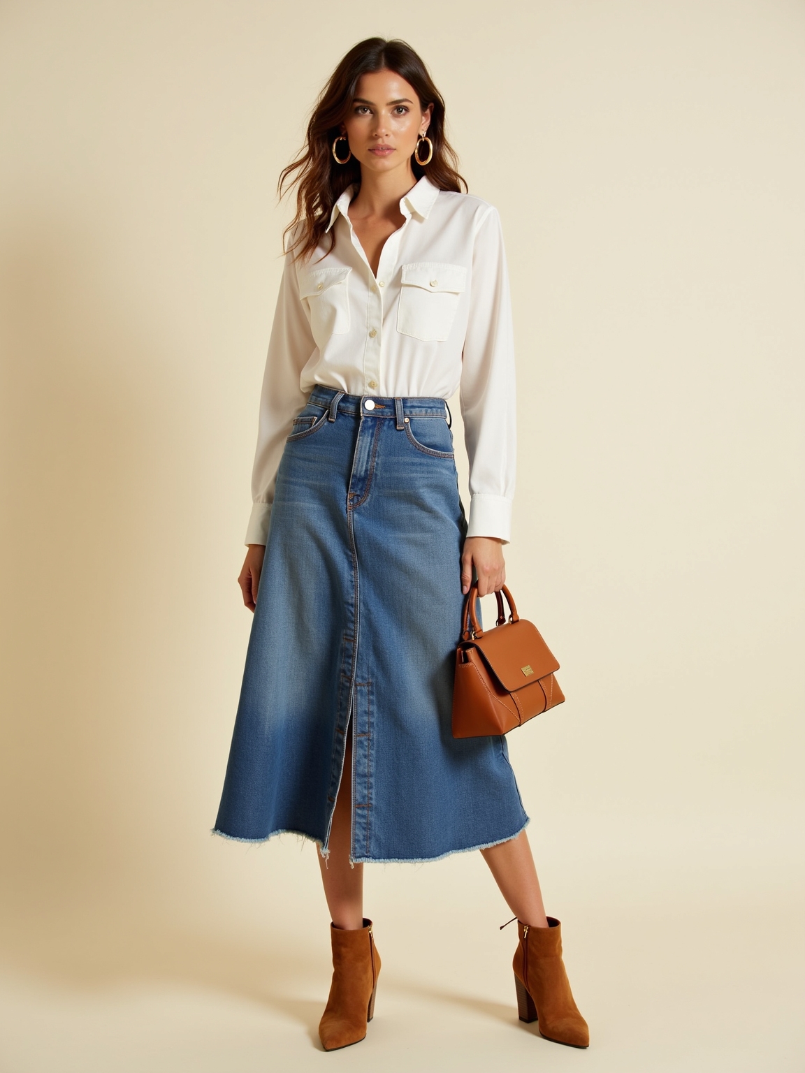 denim skirt buttoned booted