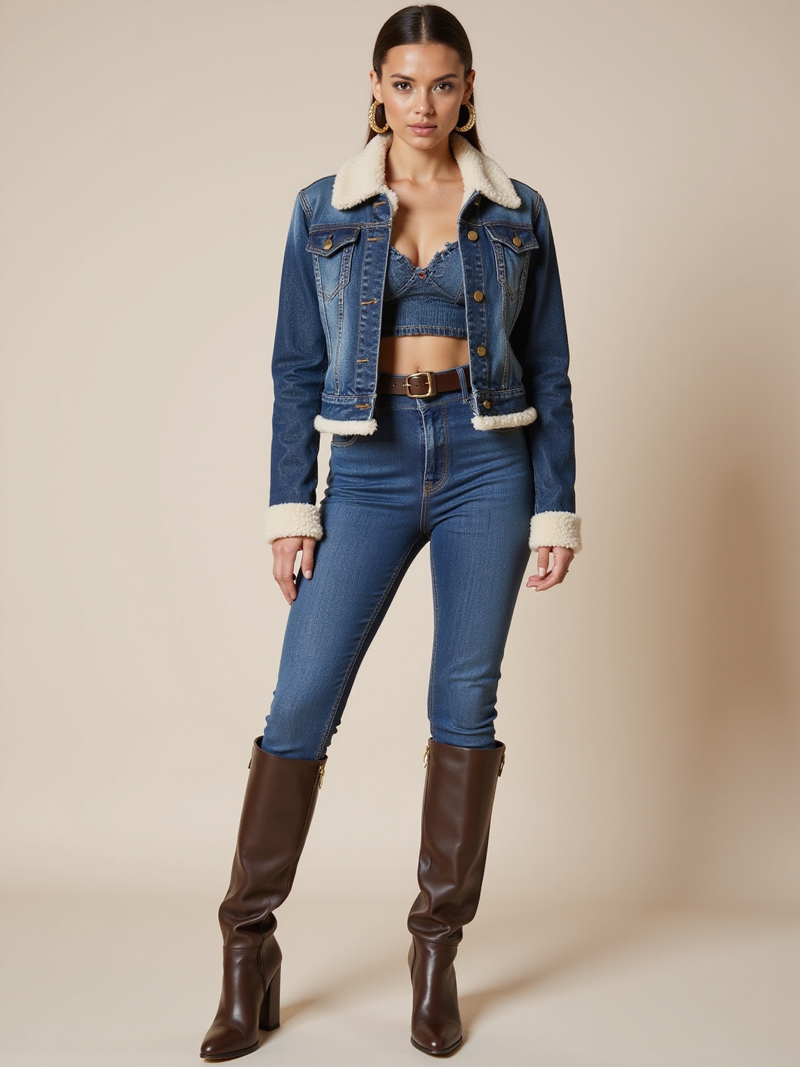 denim trucker with shearling