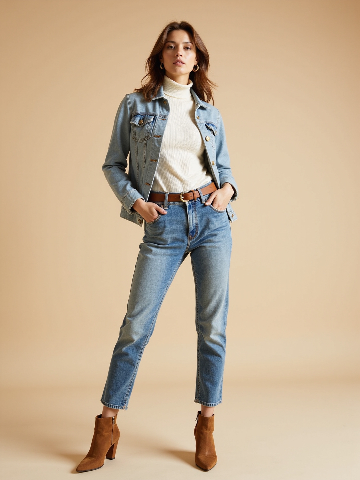 double denim straight leg tucked tee