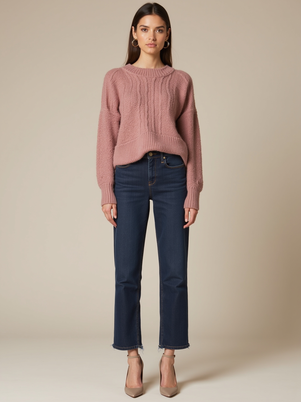 dusty rose sweater outfit