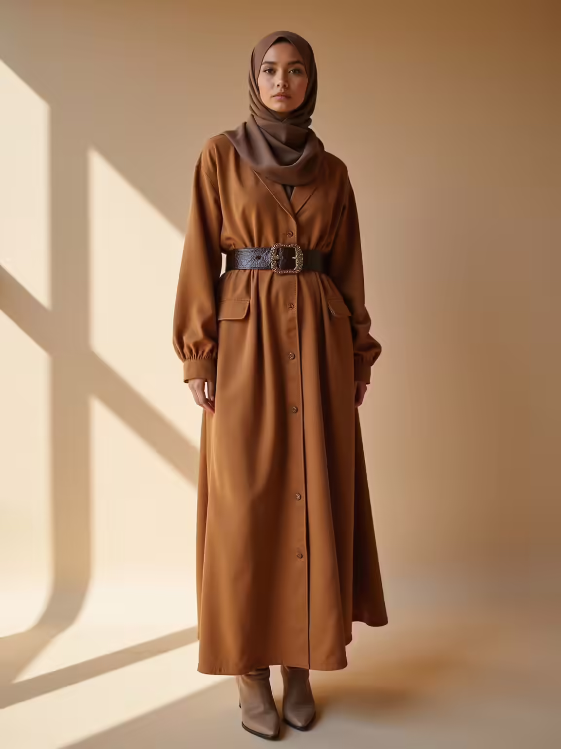earth toned abaya bold belt