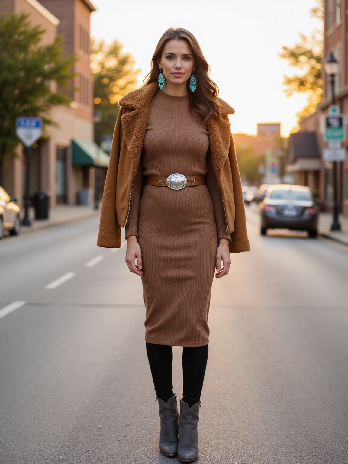 earth toned midi western look