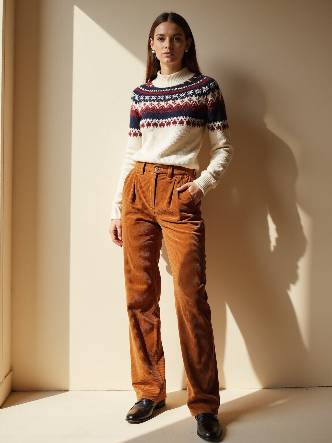 fair isle sweater corduroy pants