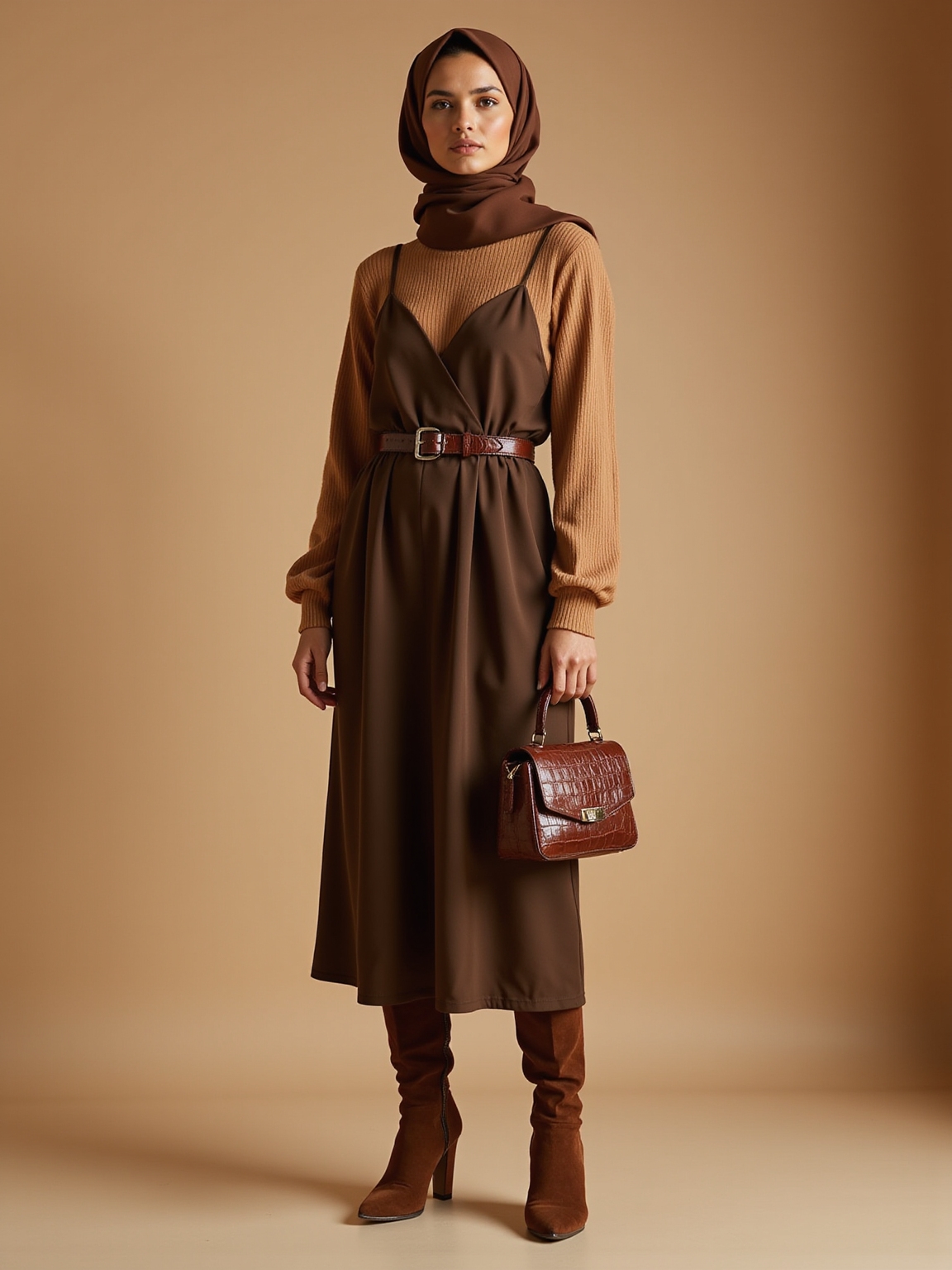 fine turtleneck under satin dress