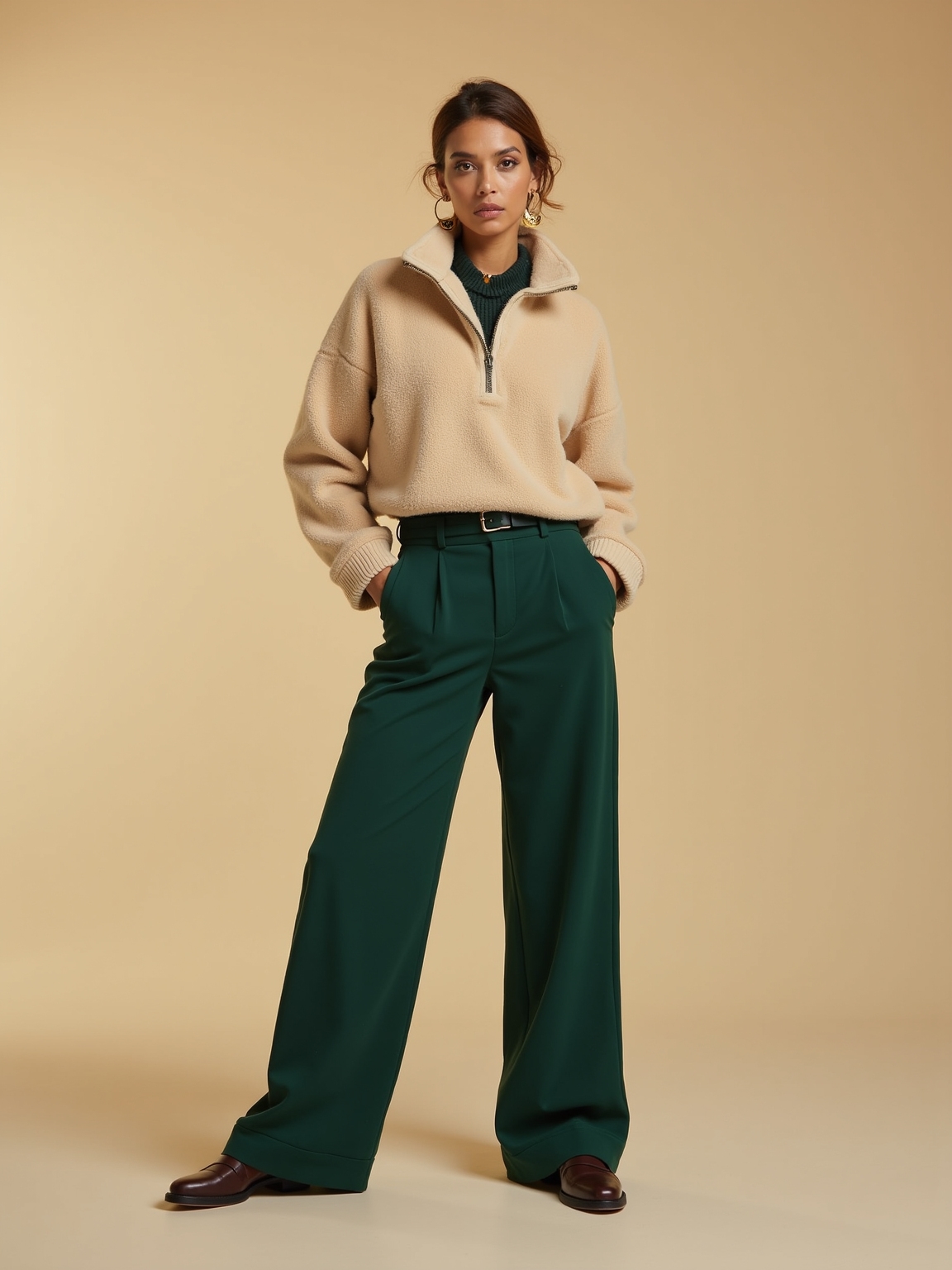 fleece half zip with wide leg