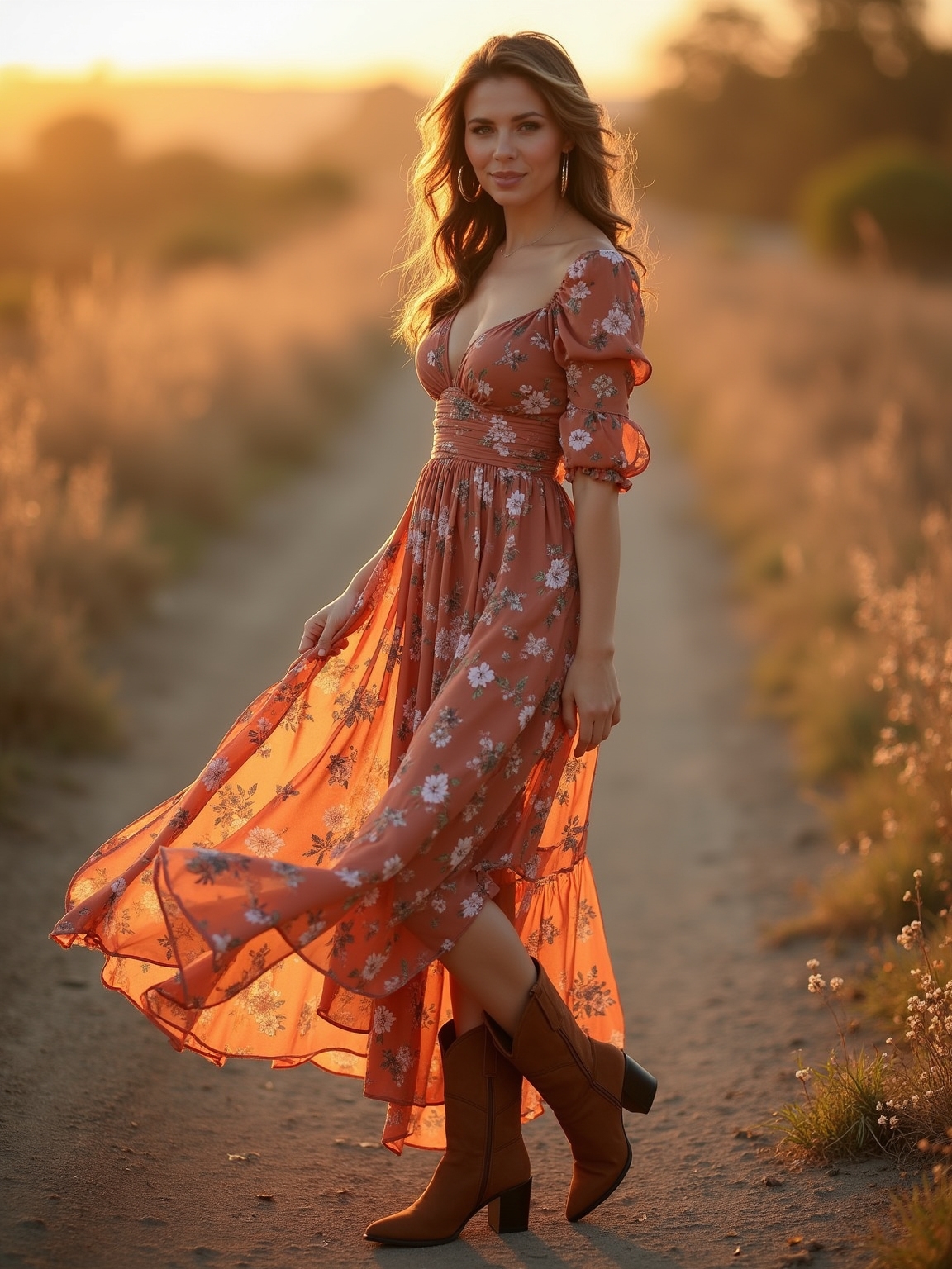 floral maxi with scuffed boots