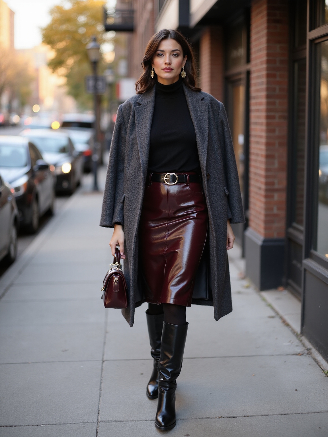 glossy leather accents elevate winter