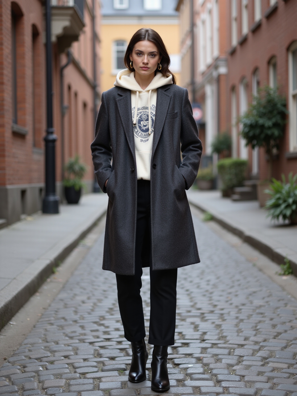 graphic hoodie under coat