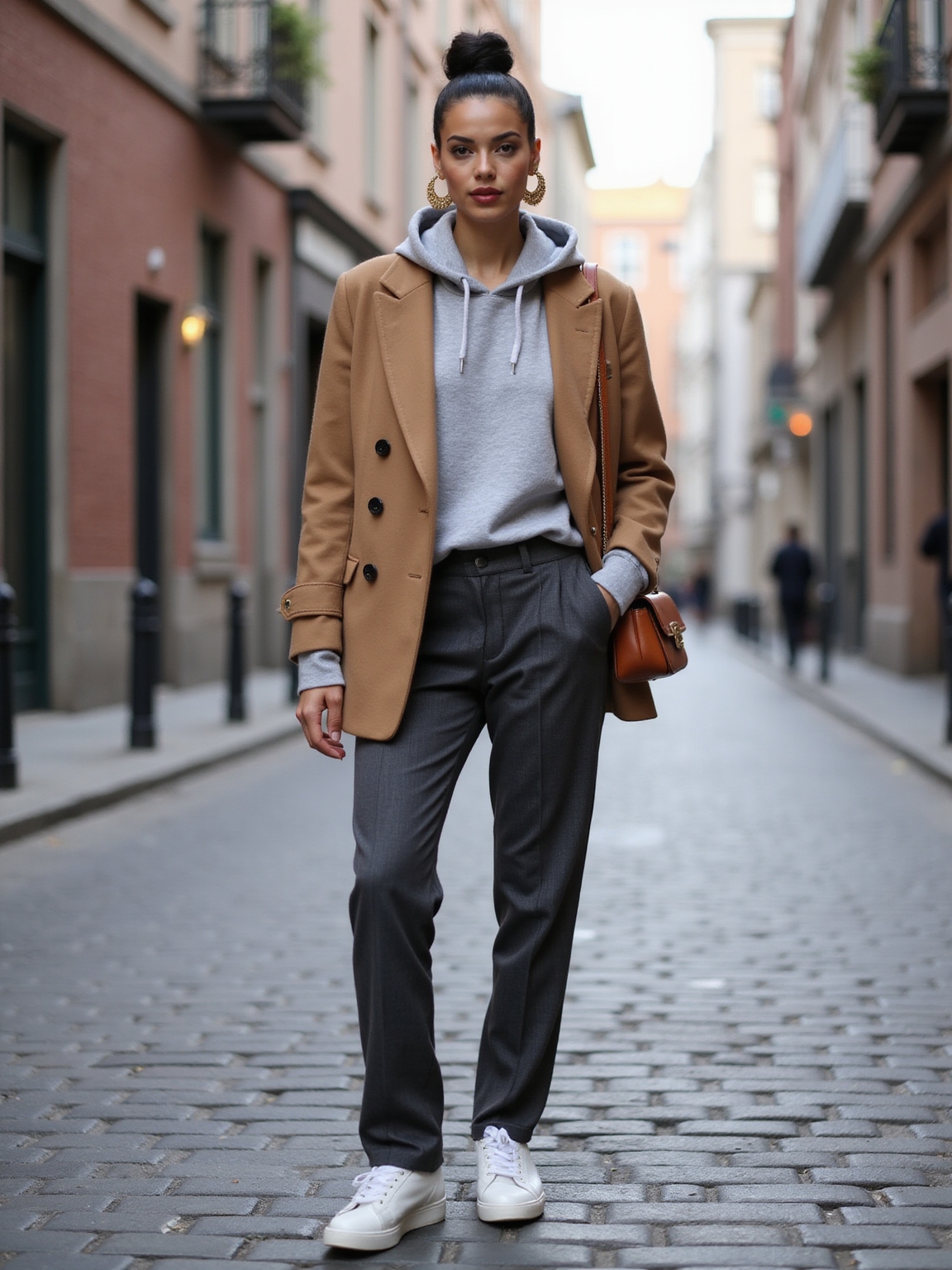 heathered hoodie under blazer