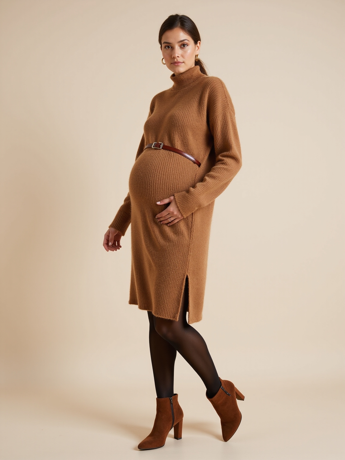 high waist belted knit dress