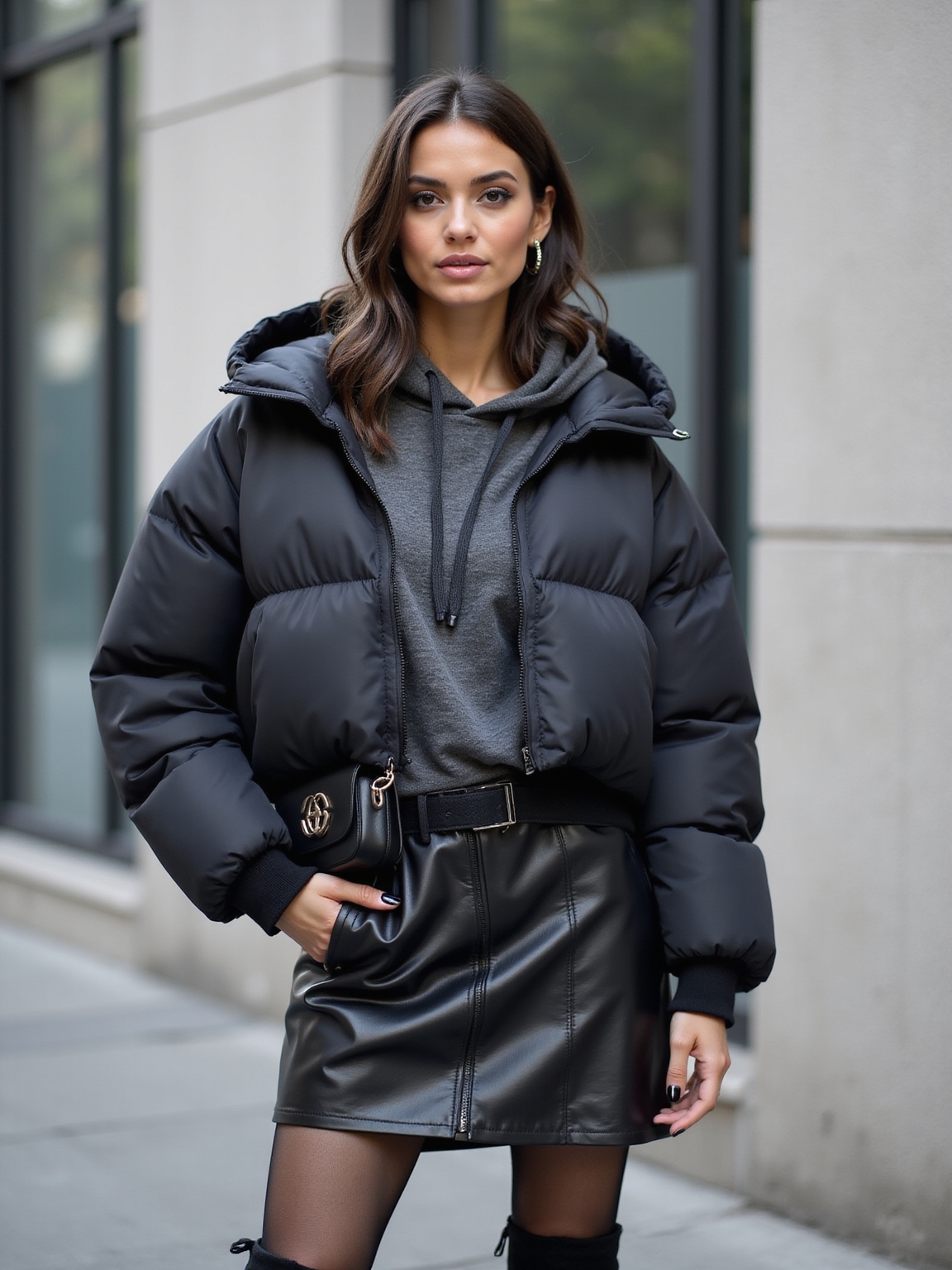 hood tucked under puffer