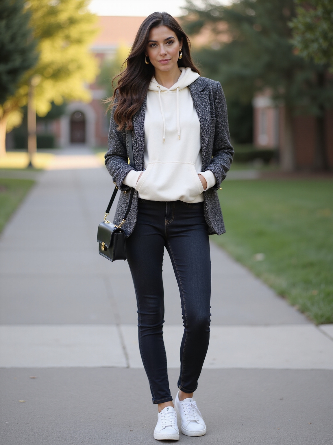 hoodie layered under blazer