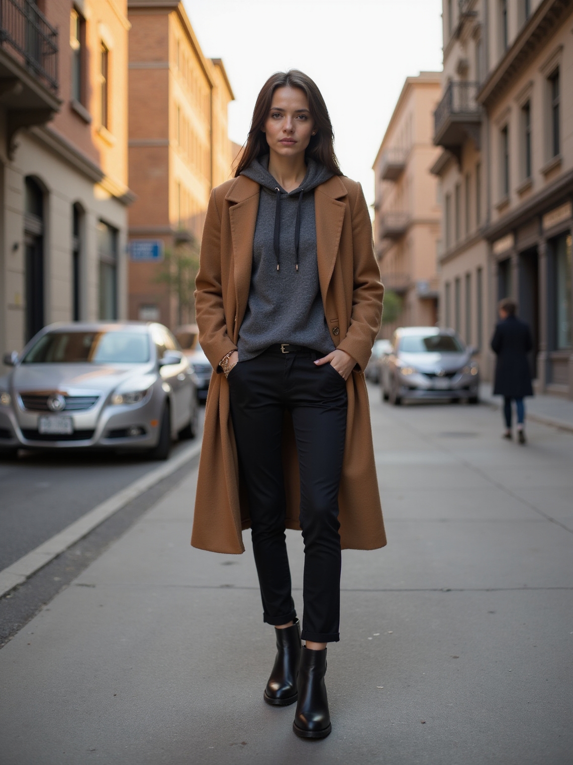 hoodie under tailored coat