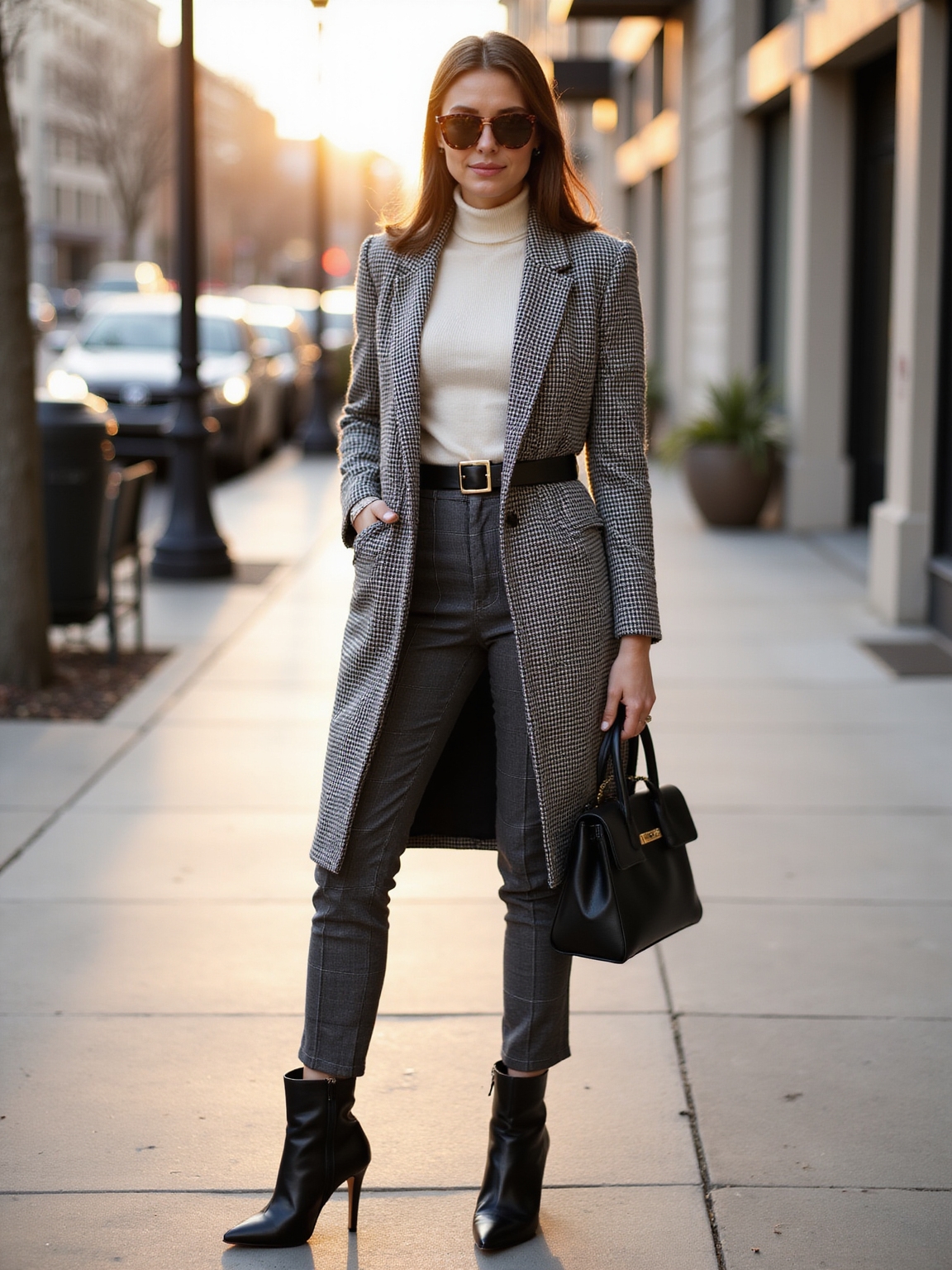 houndstooth coat plaid scarf