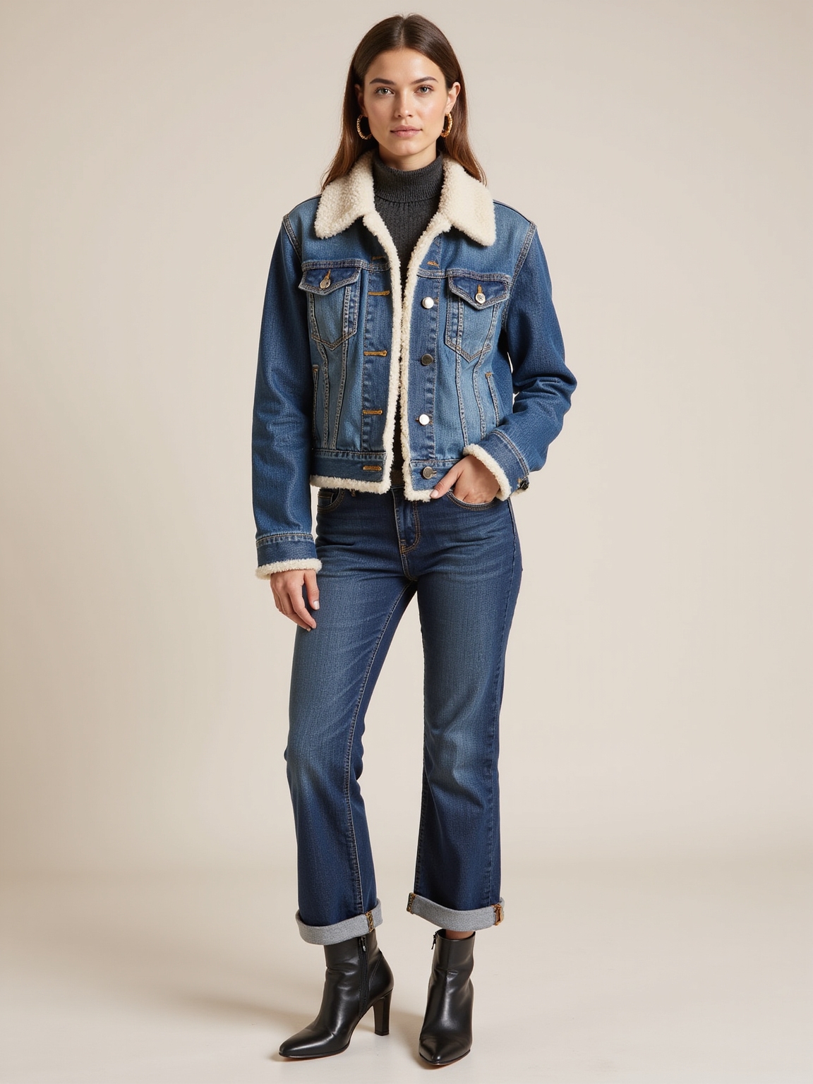 indigo denim with shearling
