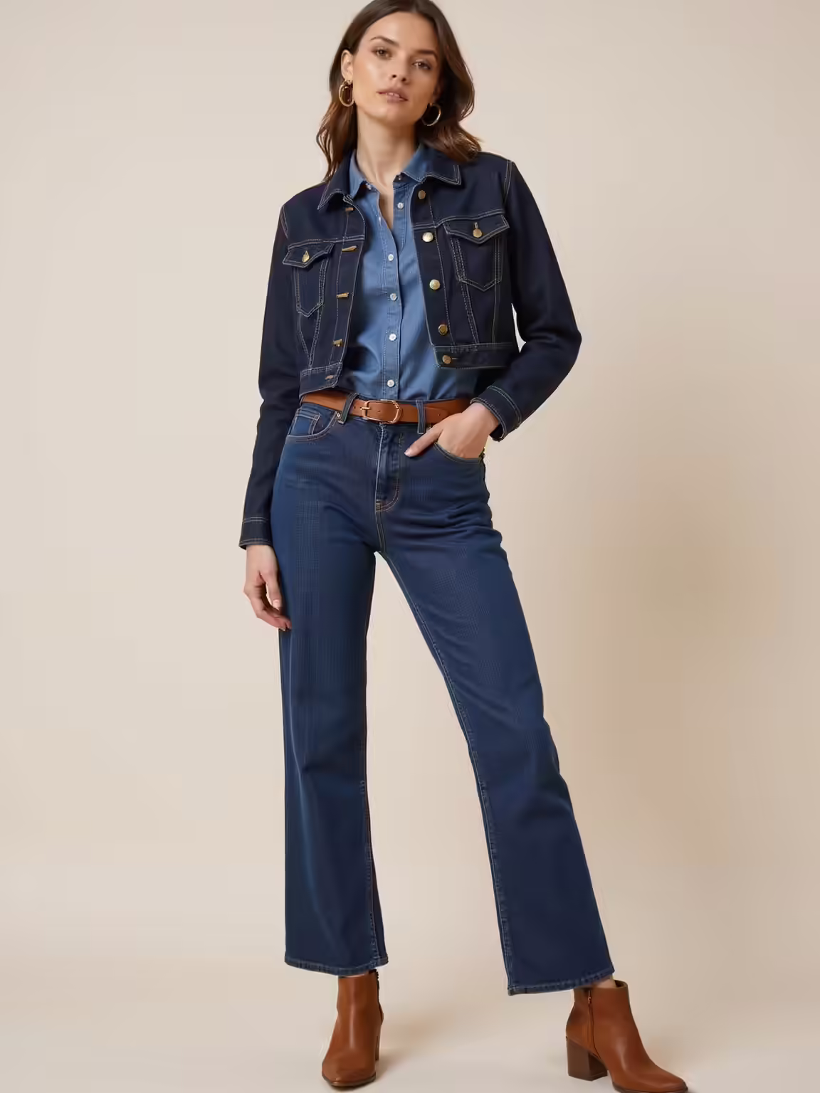 indigo layered autumn denim ensemble
