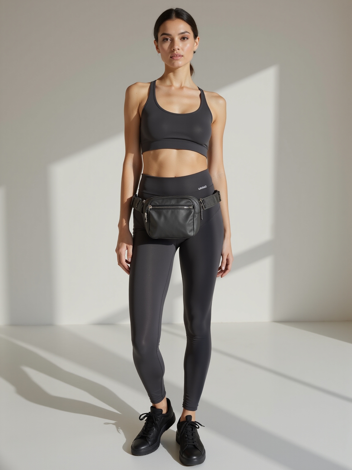 ink black leggings bold belt bag