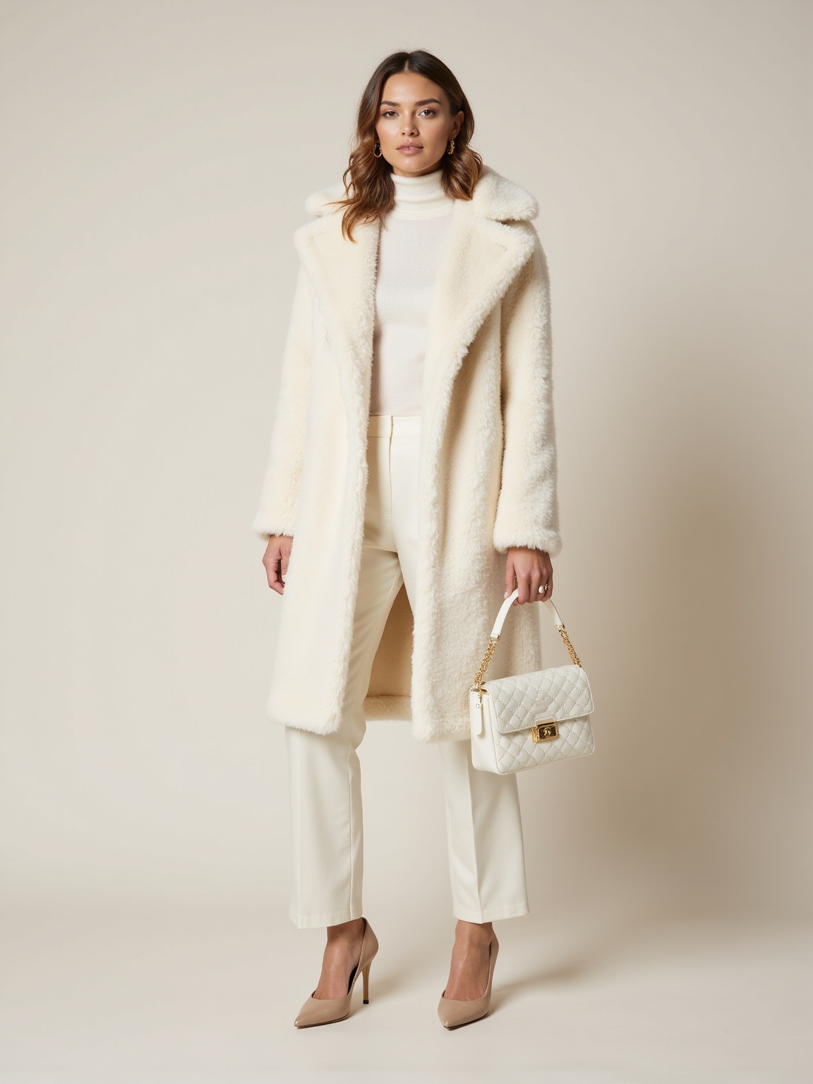 ivory faux fur cinematic elegance