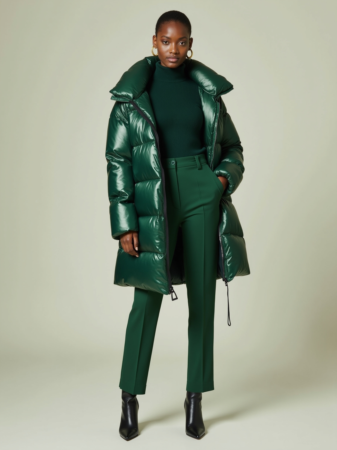 jewel toned puffer monochrome layers