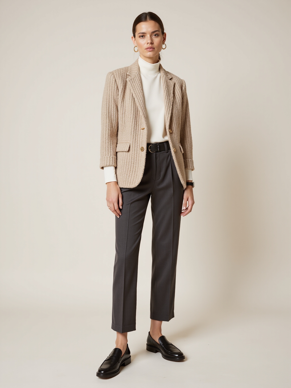 knit blazer tailored trousers ensemble
