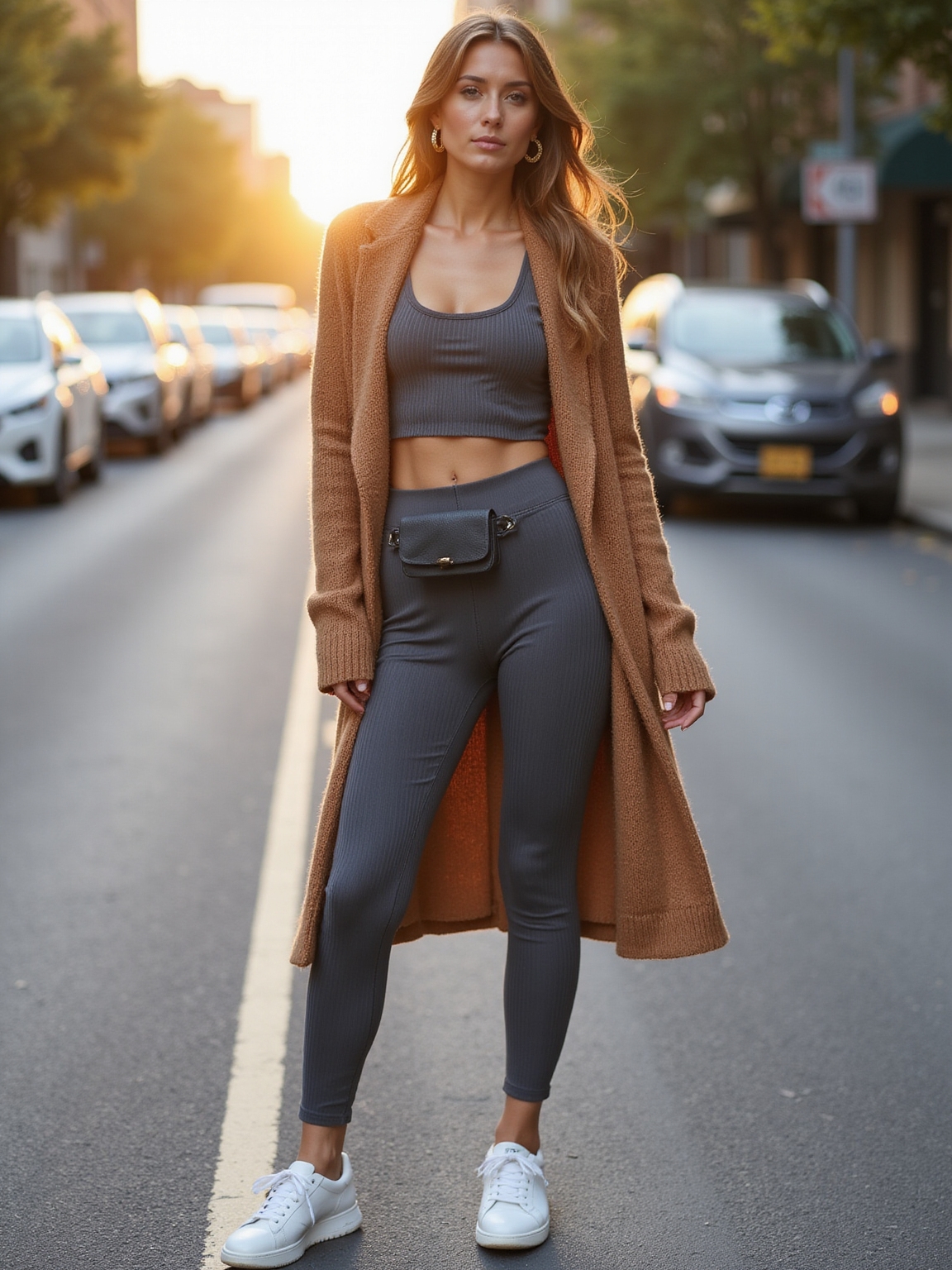 knit joggers polished coatigan