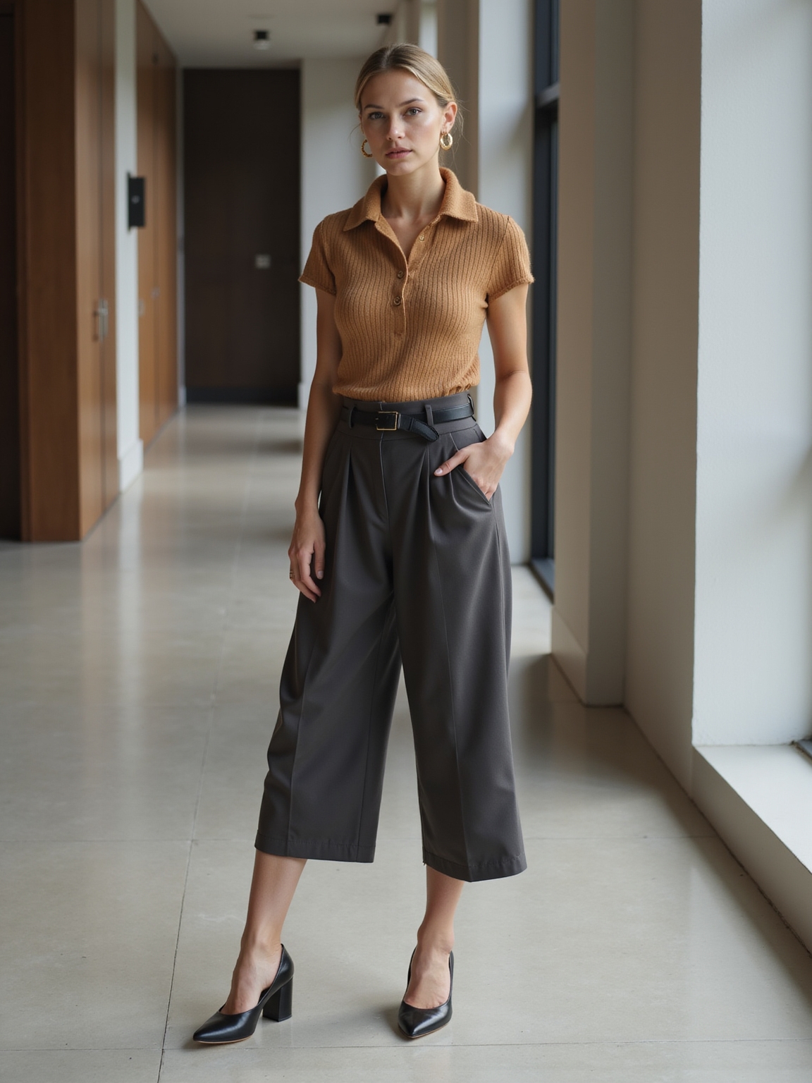 knit polo tailored culottes