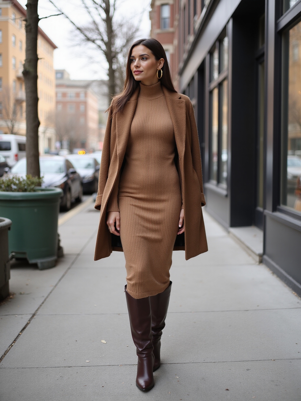 knit sweater dress with boots
