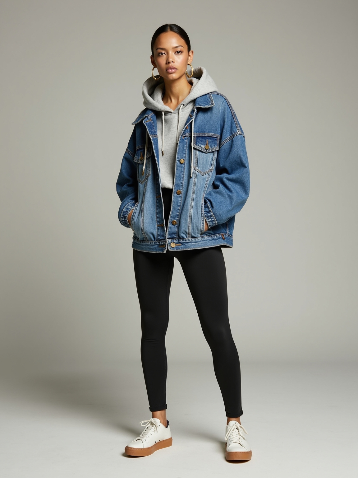 layered denim cozy athleisure sneakers