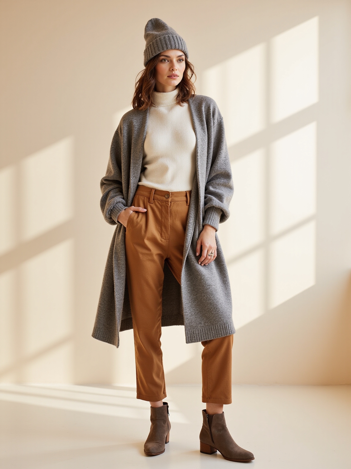 layered knitwear with accessories