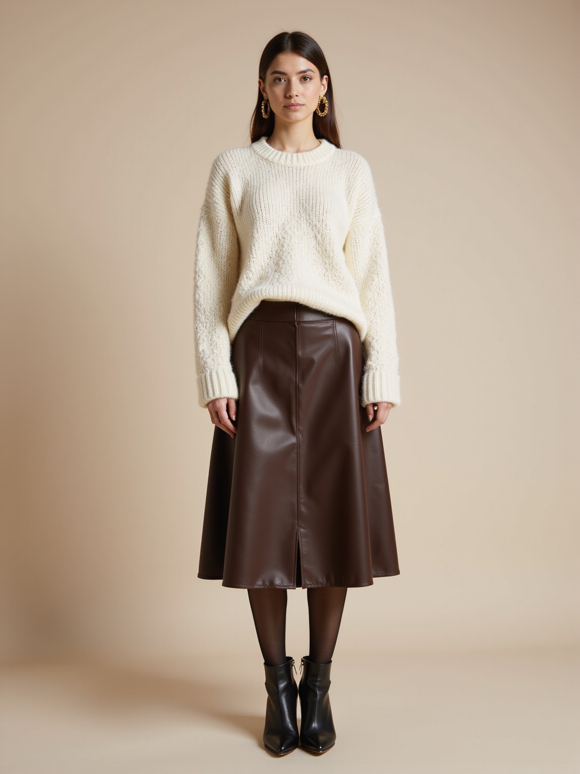leather midi chunky sweater