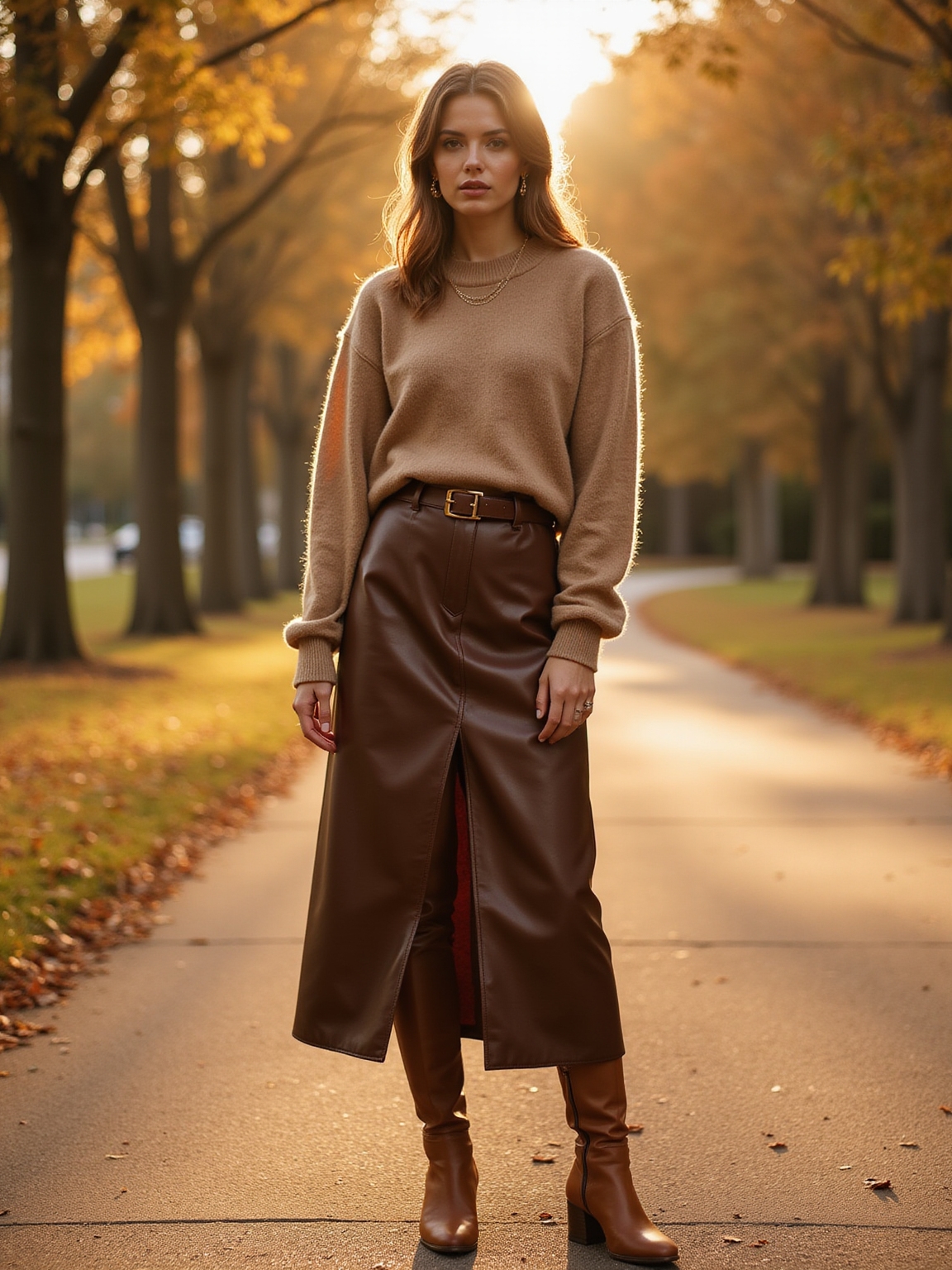 leather midi oversized sweater