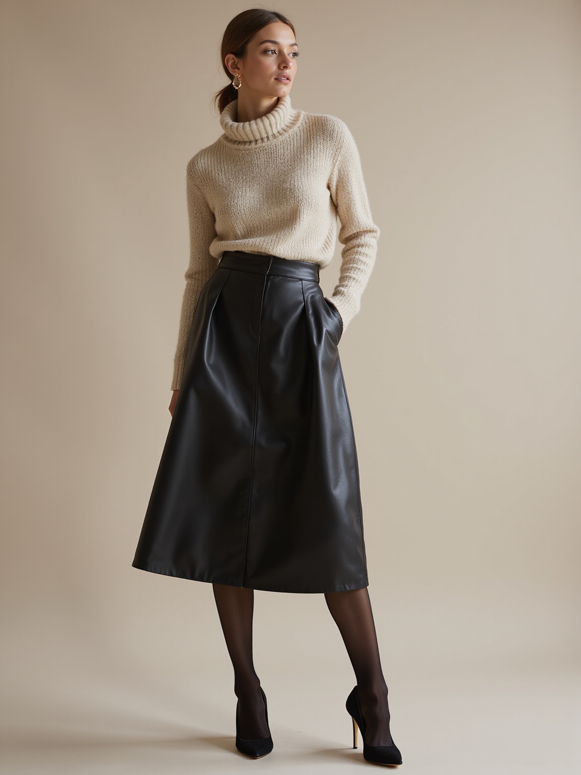 leather midi plush knit