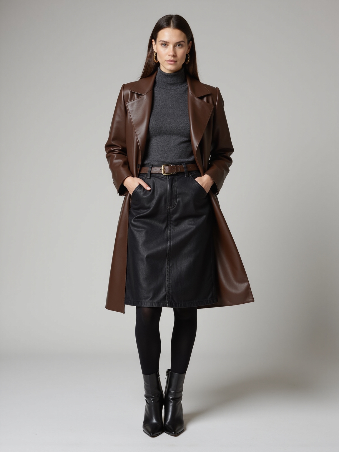 leather trench denim a line