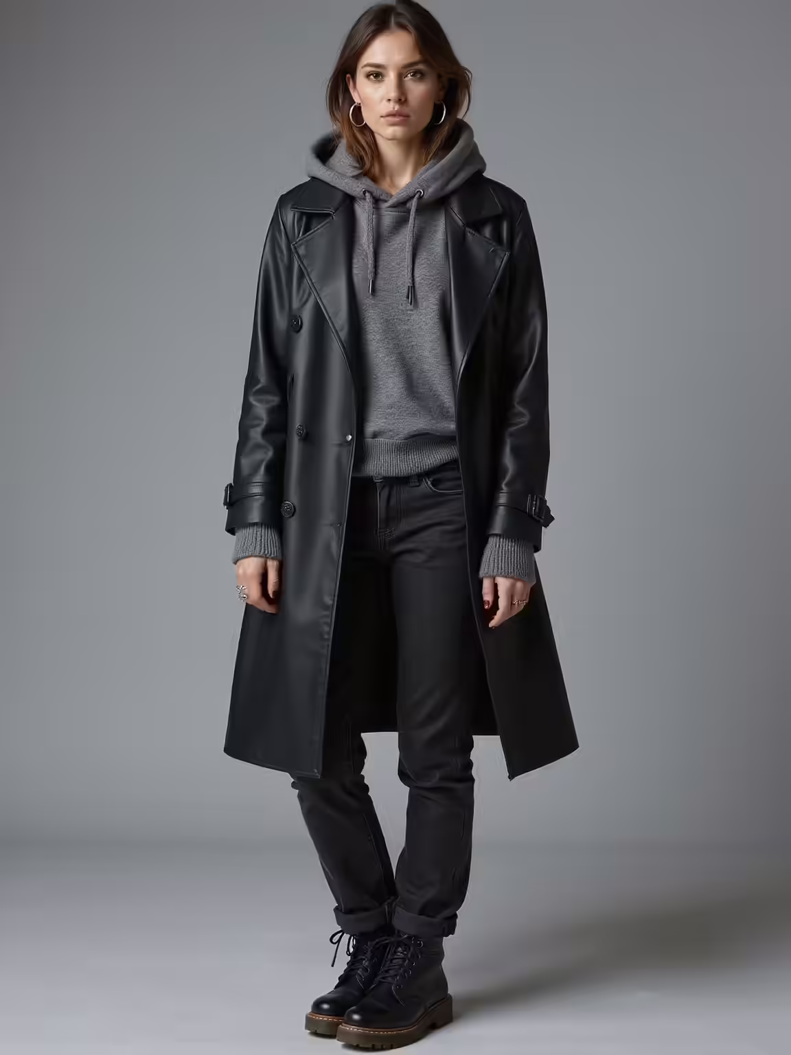 leather trench slouchy hoodie