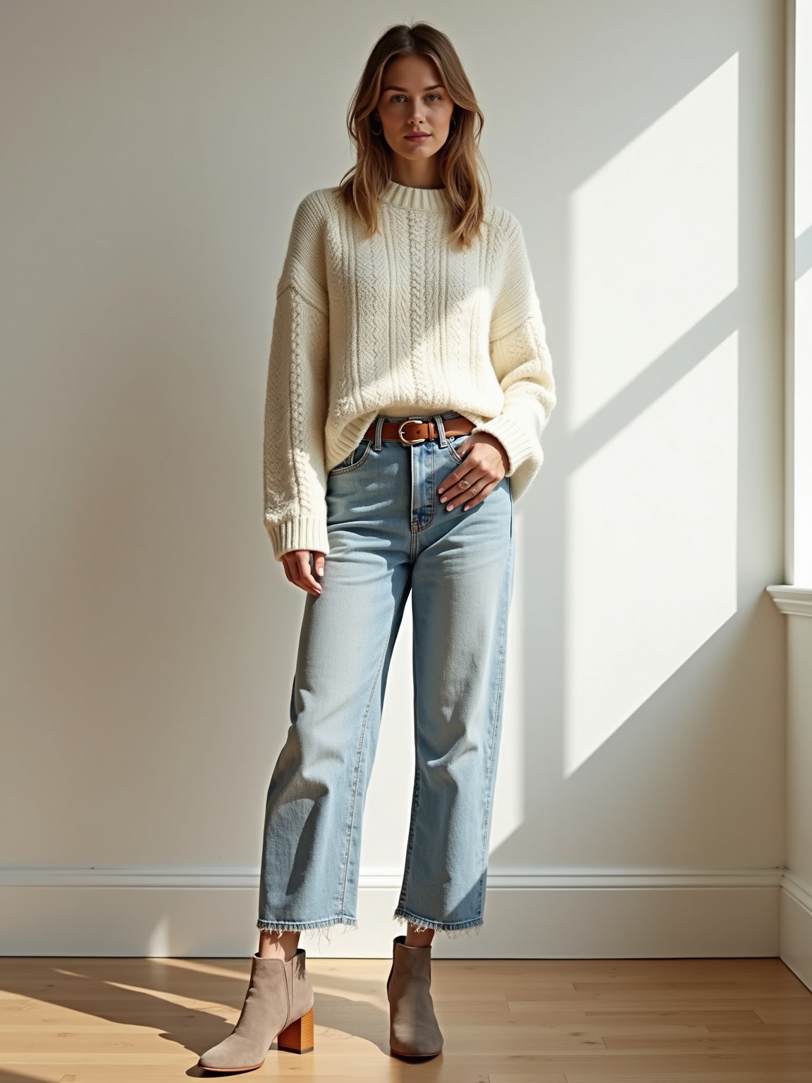 light washed denim fisherman sweater