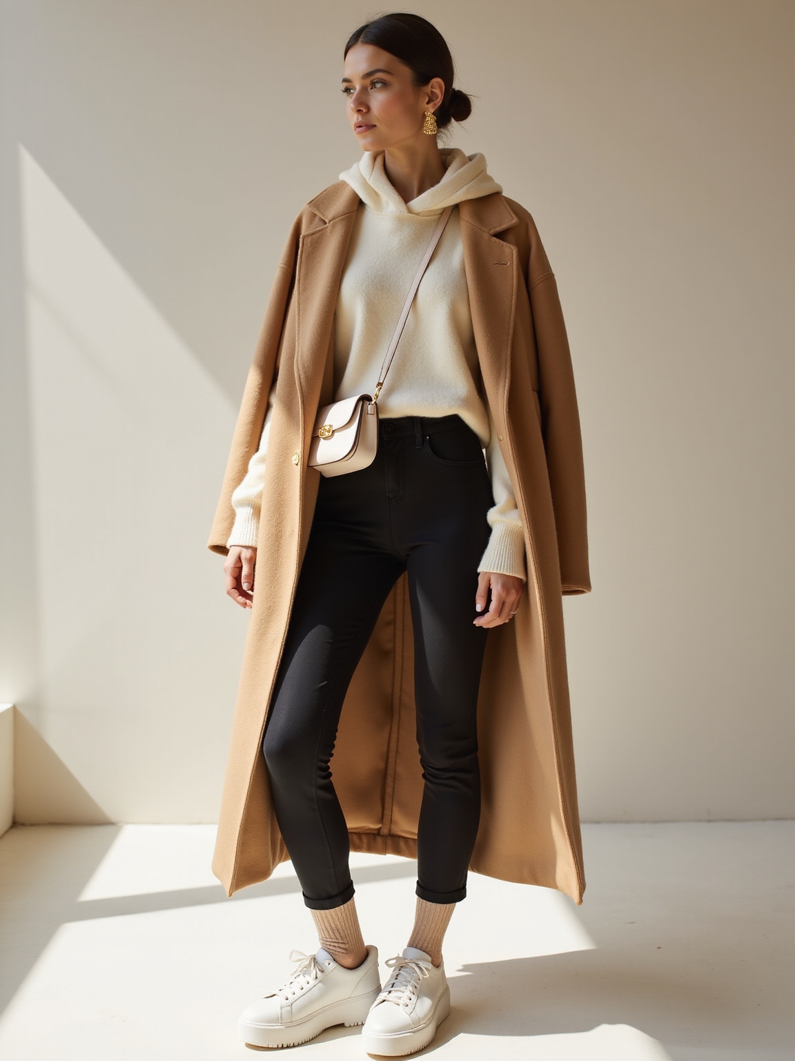 long wool coated athleisure elegance
