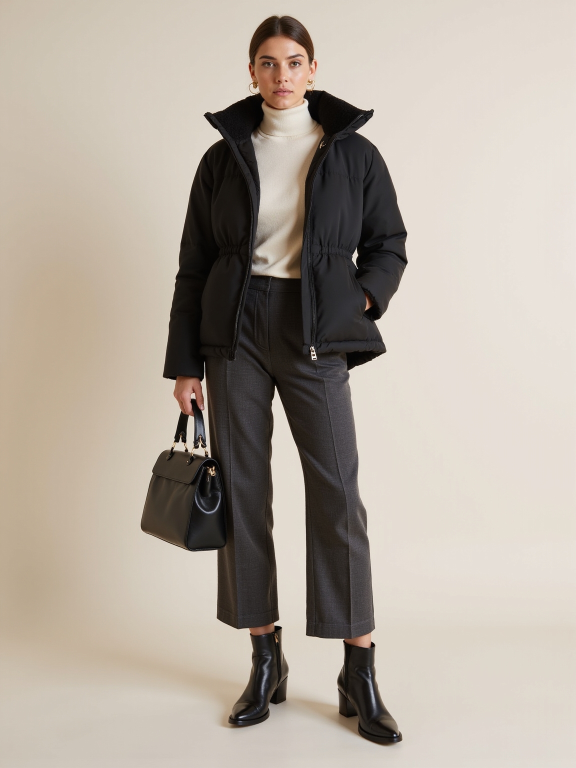 matte black puffer ensemble