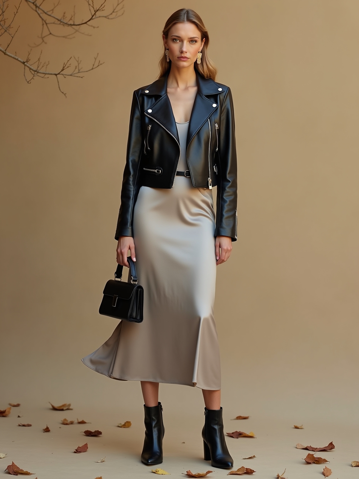 matte leather gleaming silk