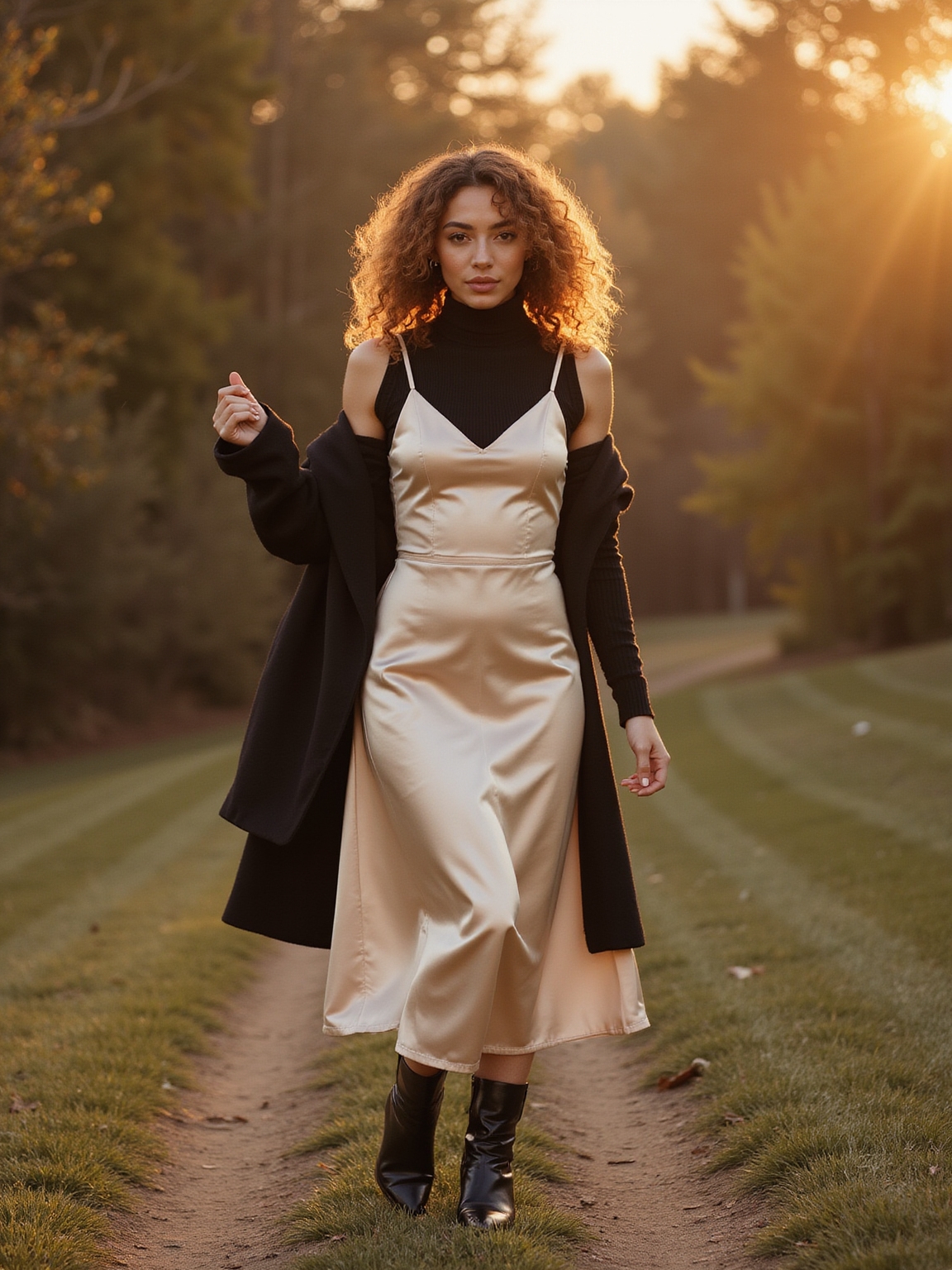 matte turtleneck under satin