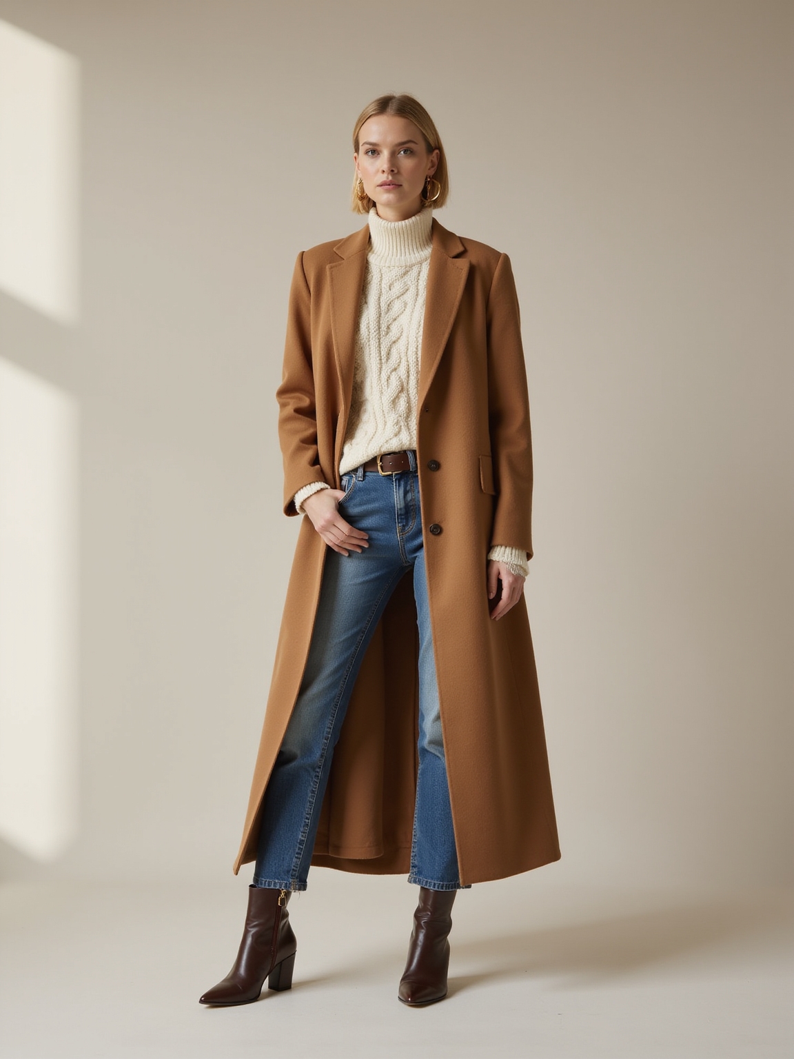maxi coat over denim