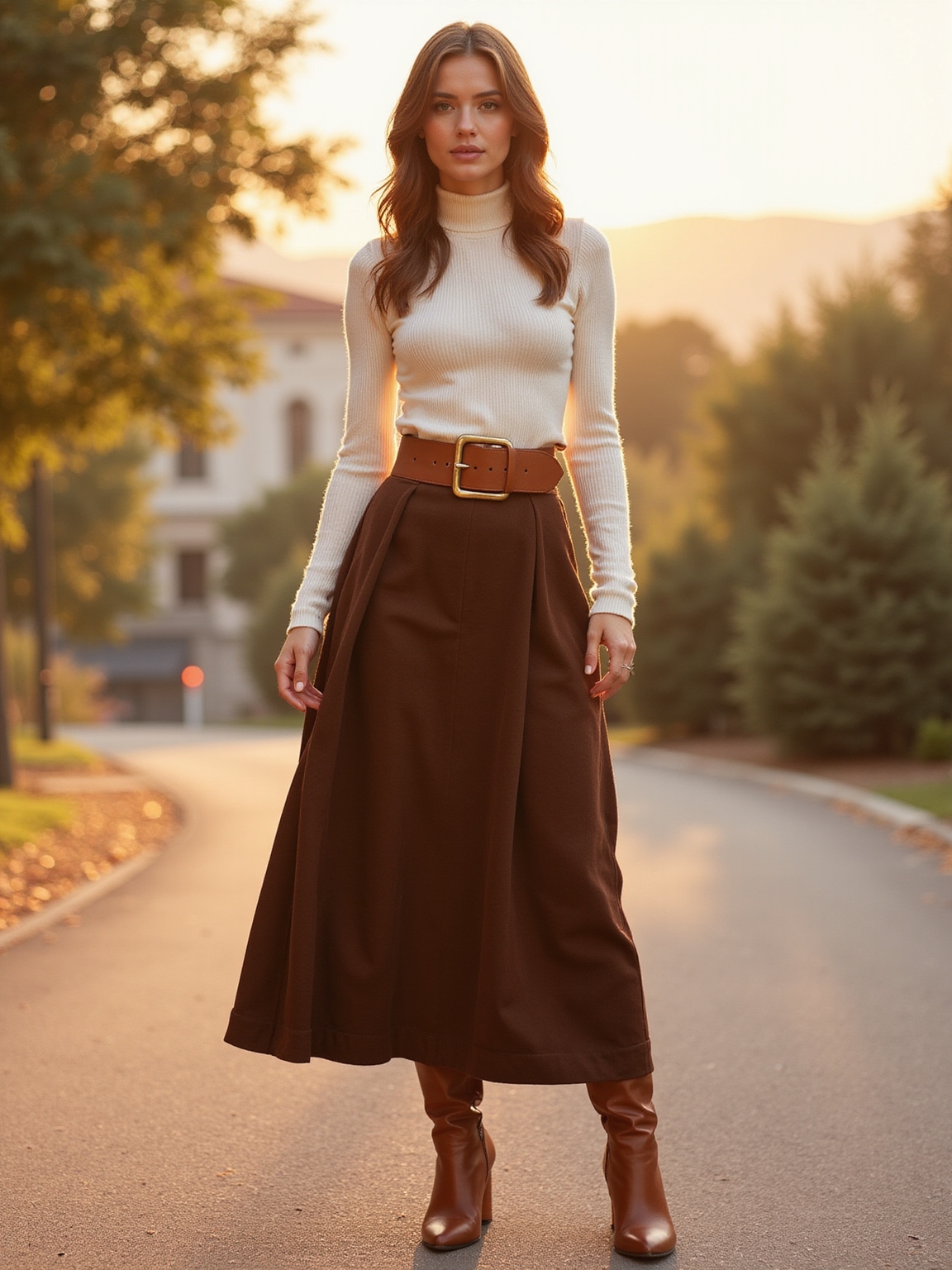 maxi skirt belted boots