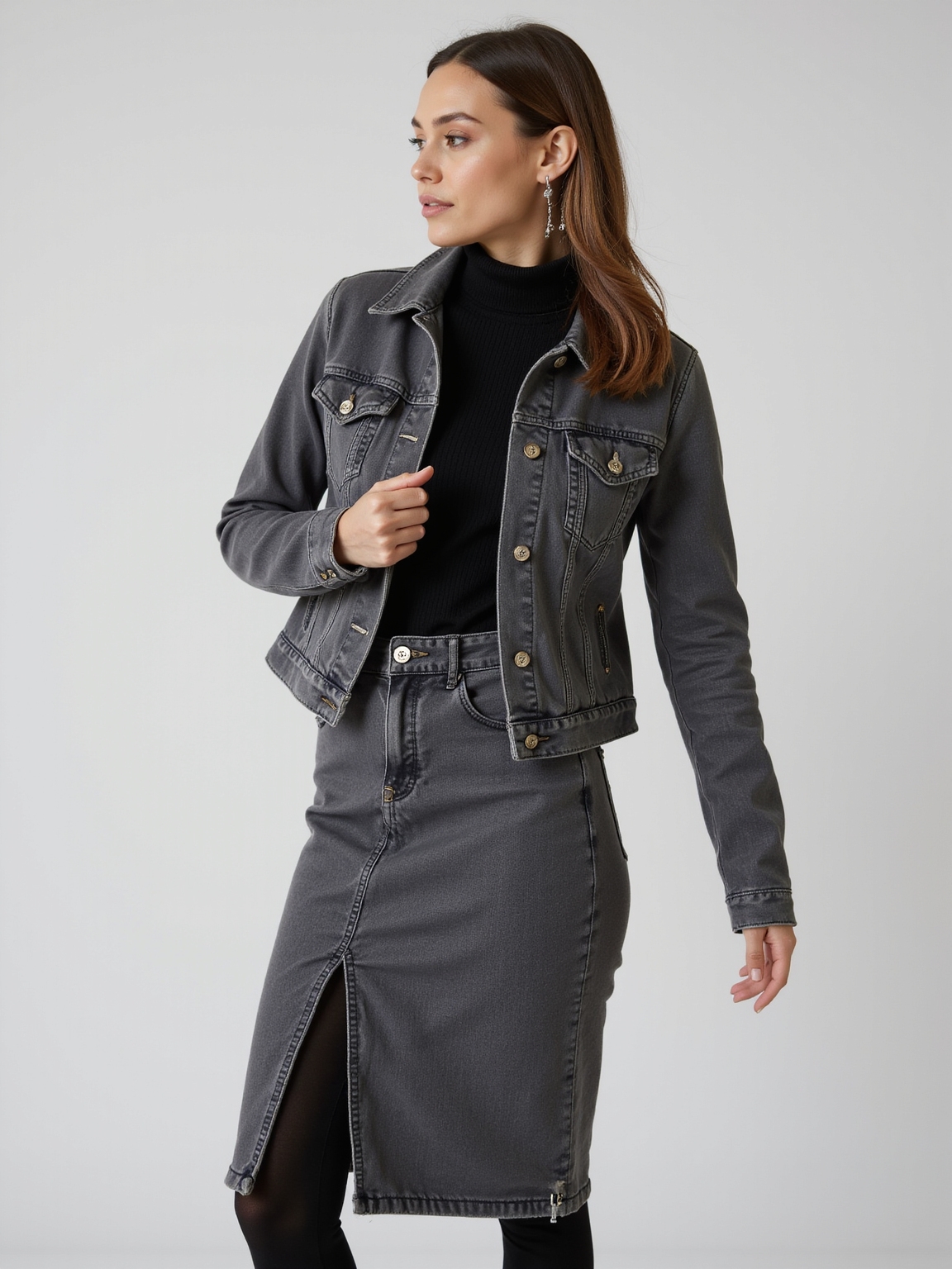 monochrome denim winter ensemble