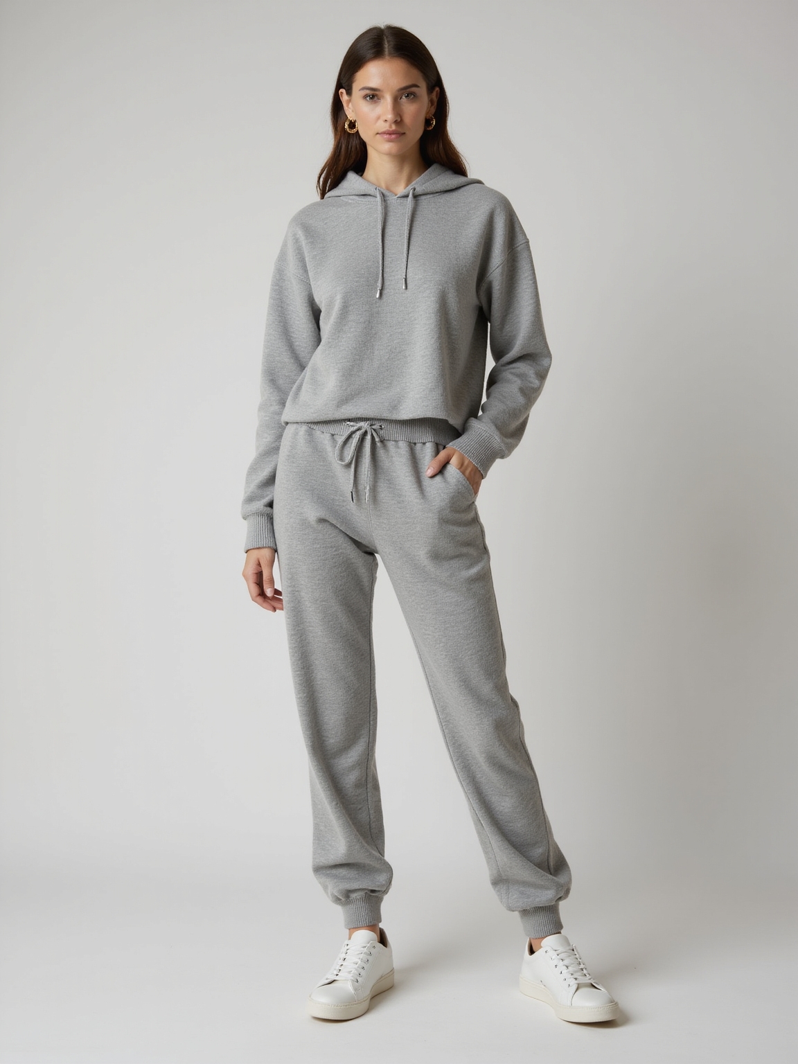 monochrome fleece with polished sneakers