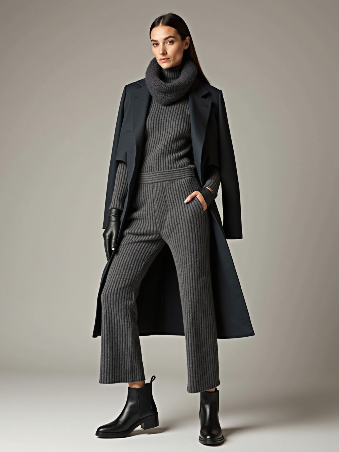 monochrome knit bold scarf